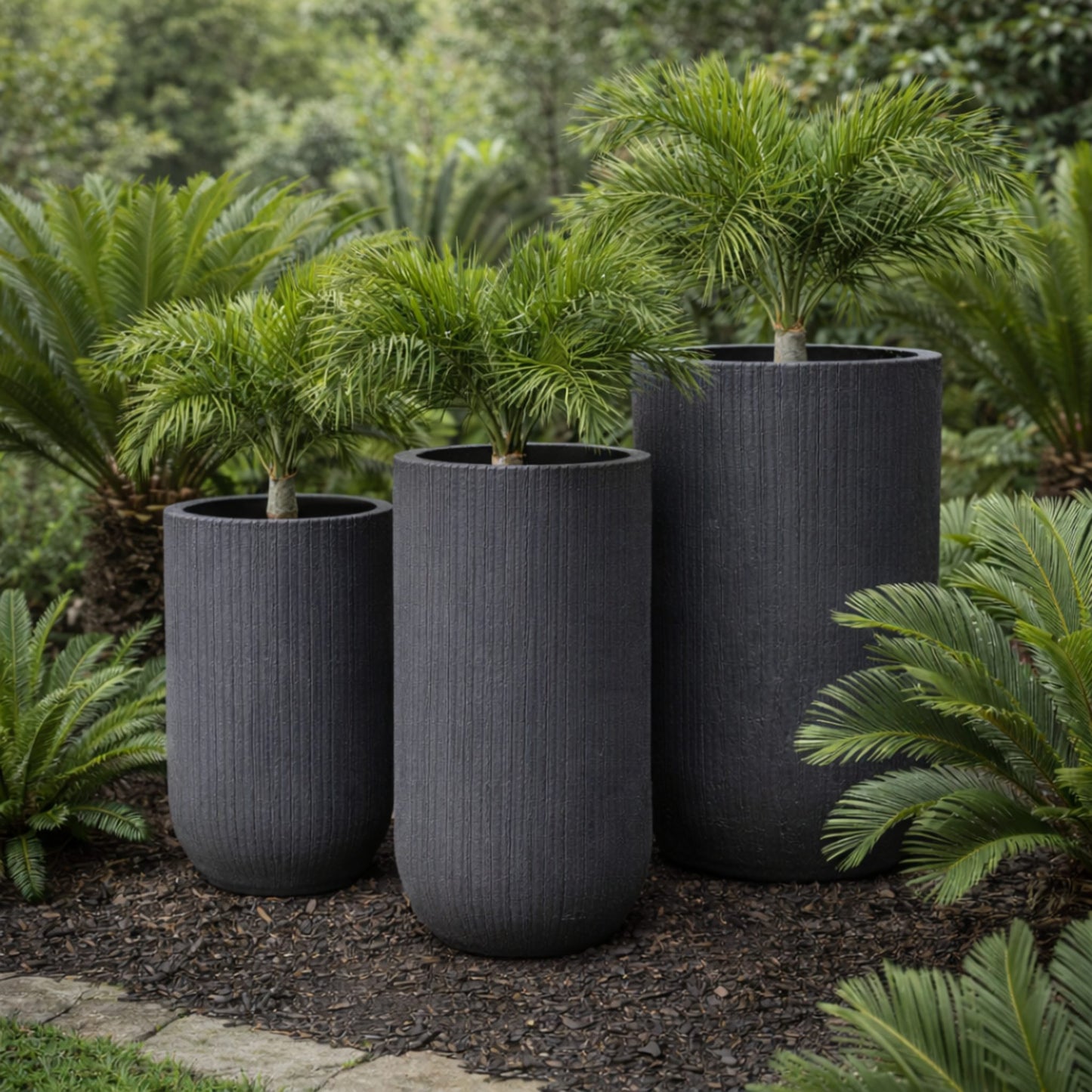 Black Tuscan cigar pot with ribbed design by The Nurso, showcasing a sturdy ceramic container for cigars.