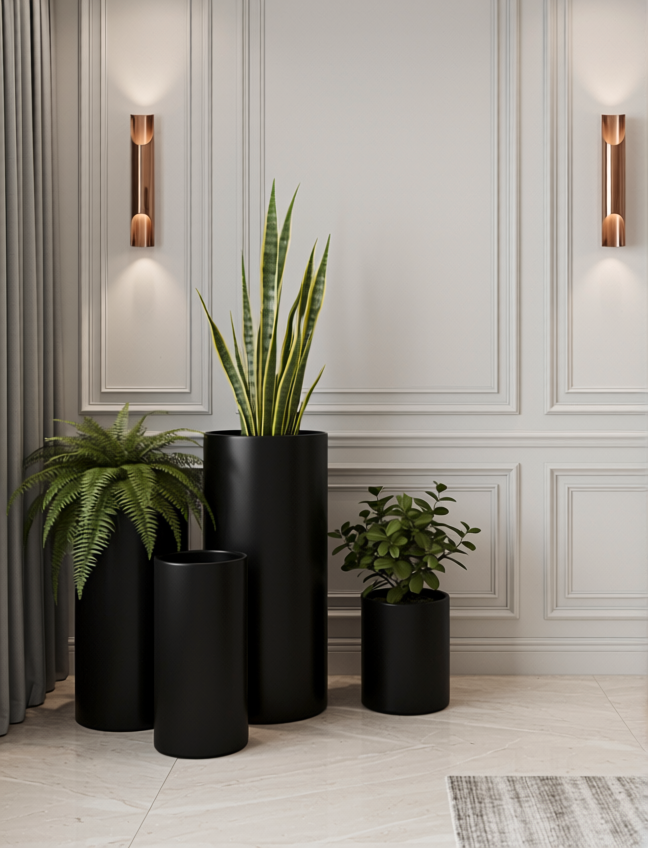 Black cedar tall cylinder container by The Nurso with a sleek, modern design and smooth cylindrical shape.