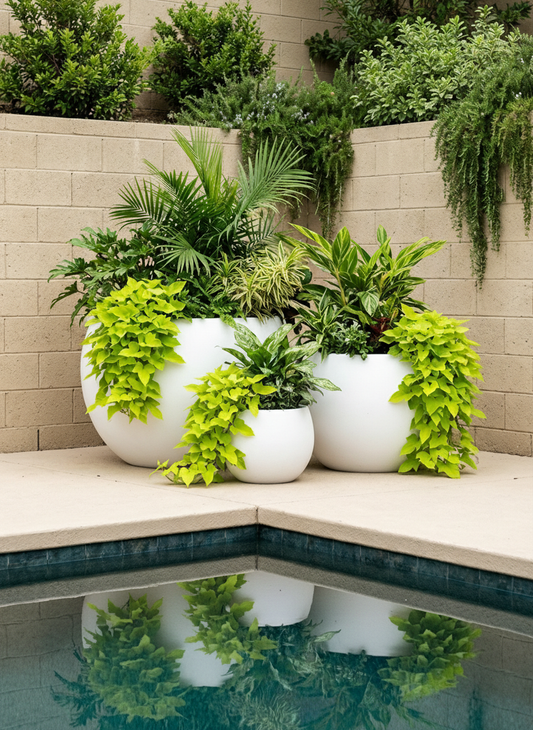 White Cedar Titan pot with a 32cm diameter and 25cm height, showcasing a sleek, modern design for indoor or outdoor use.