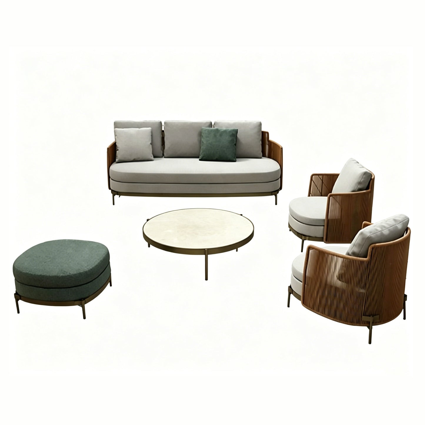 Bayview Outdoor 3+1+1 Lounge Setting with Coffee Table and Ottoman