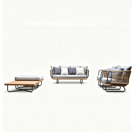 Sierra Outdoor 2+1+1 Lounge Setting with Ottoman and Coffee Table