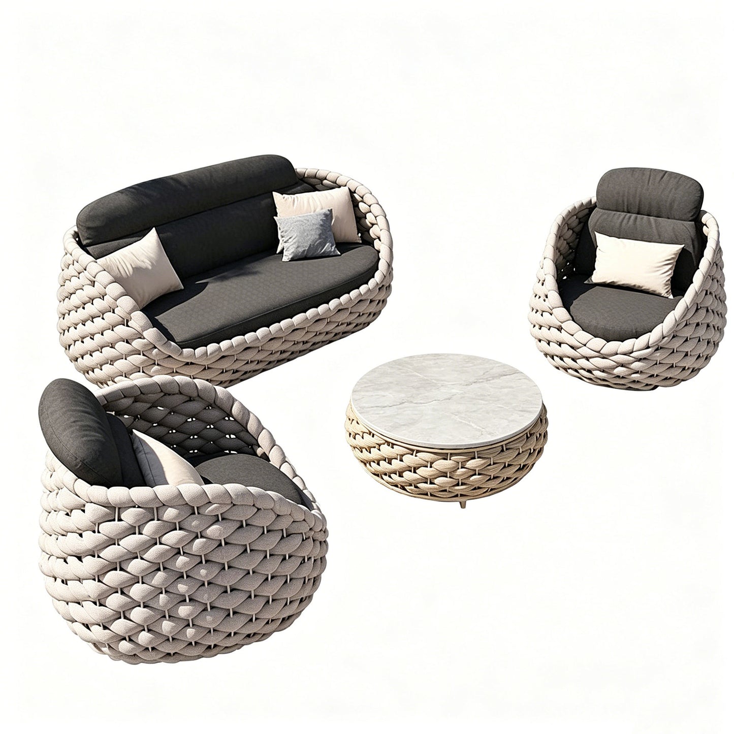 Hudson Outdoor 2+1+1 Lounge Setting with Coffee Table
