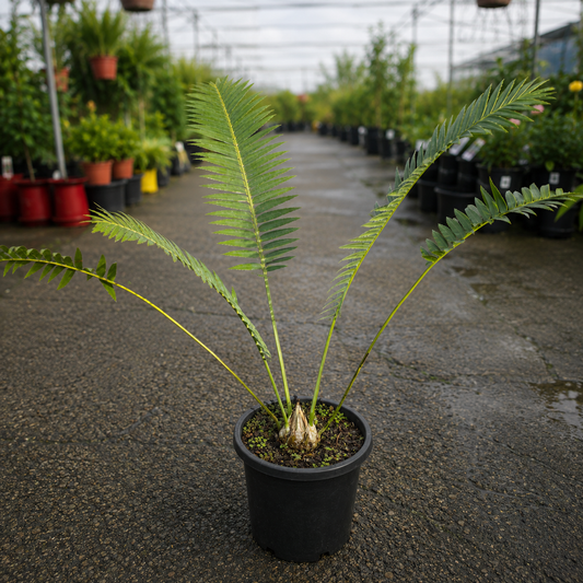 Dioon spinulosum Giant Dioon palm with green fronds and textured trunk, grown by The Nurso.