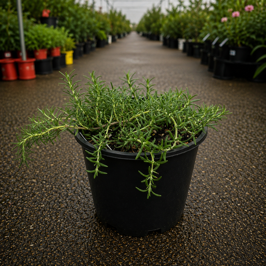 Trailing Rosemary plant from The Nurso's Rosmarinus officinalis Prostratus Group with green, bushy, aromatic foliage in a garden setting.