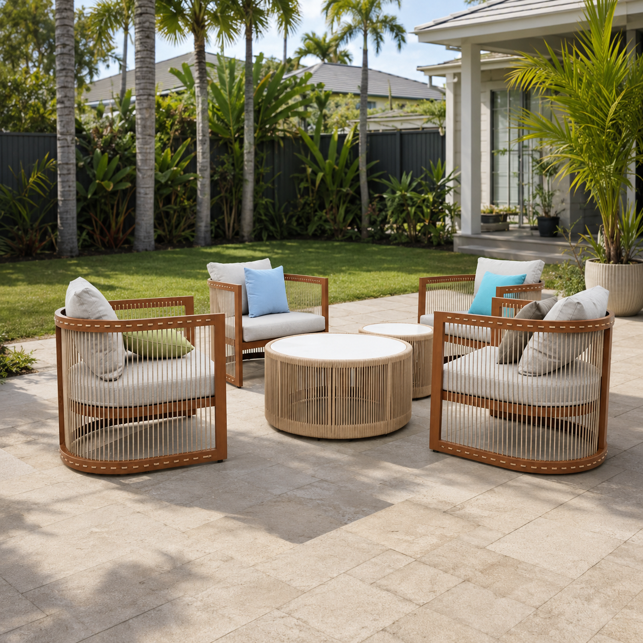 Bayside Outdoor 1+1+1+1 Lounge Setting with Nested Coffee Tables