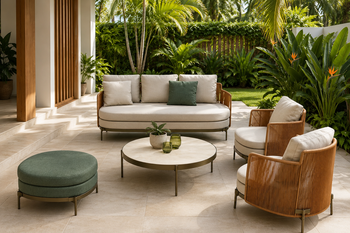 Bayview Outdoor 3+1+1 Lounge Setting with Coffee Table and Ottoman
