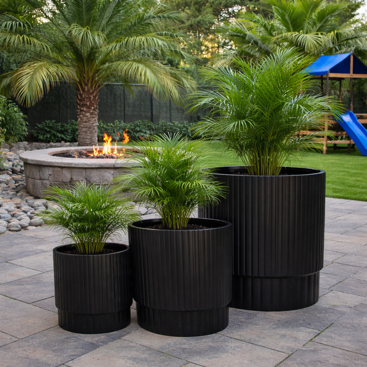 Cedar Ribbed Tapered Cylinder Pot Black – The Nurso