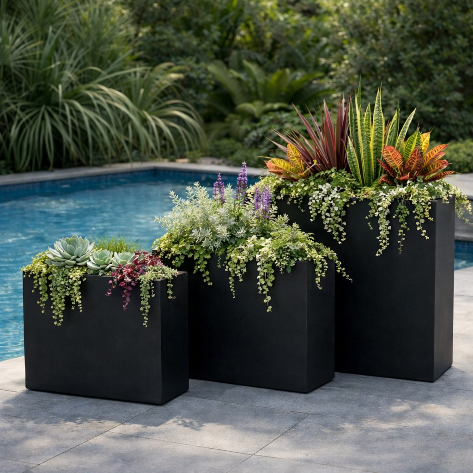 Black Senera Divider Trough, a durable black plastic trough for livestock or agricultural use.