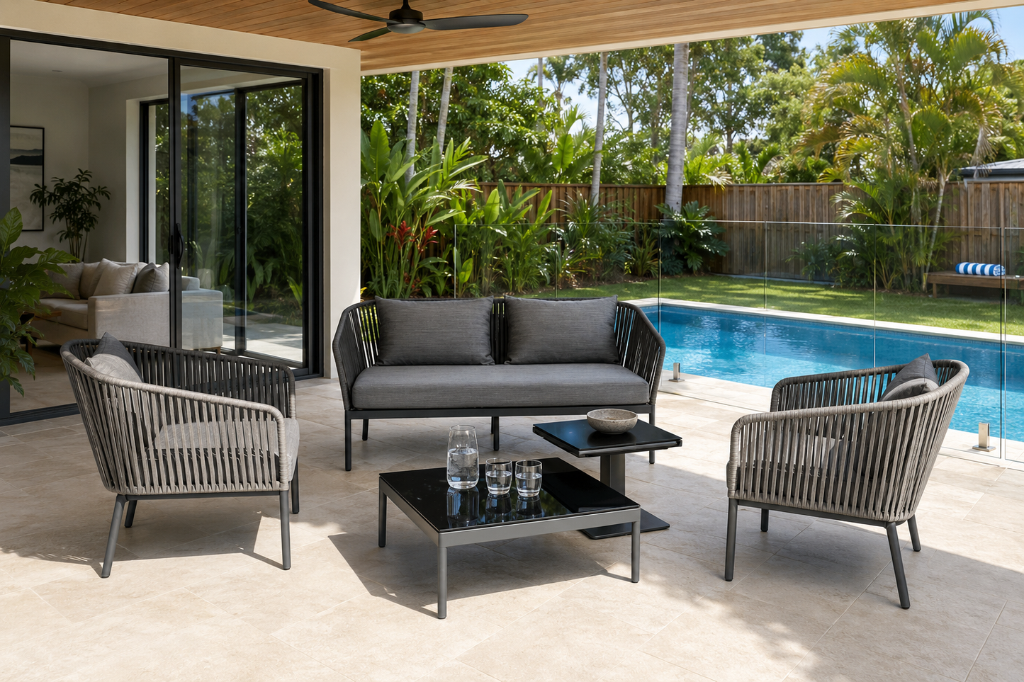 Hampton Outdoor 2+1 Lounge Setting with Coffee Table