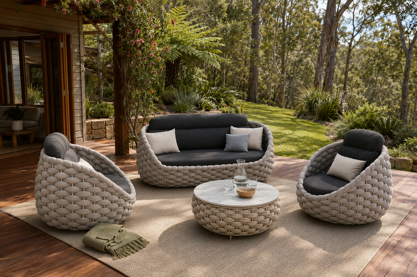 Hudson Outdoor 2+1+1 Lounge Setting with Coffee Table