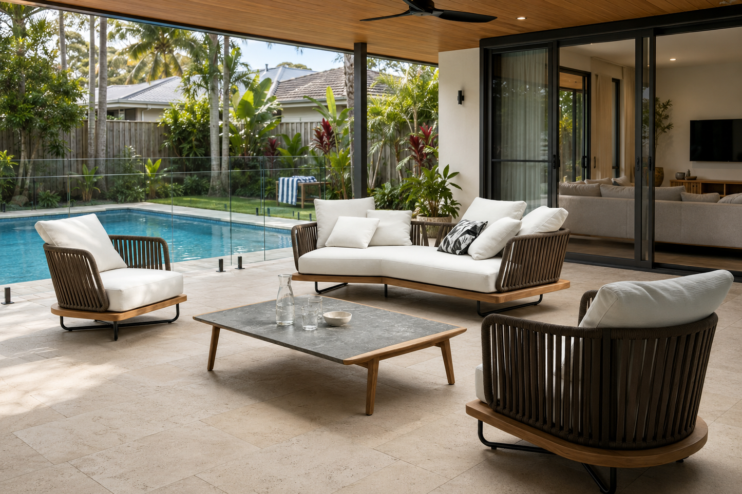 Kingston Outdoor 3+1+1 Curved Lounge Setting with Coffee Table