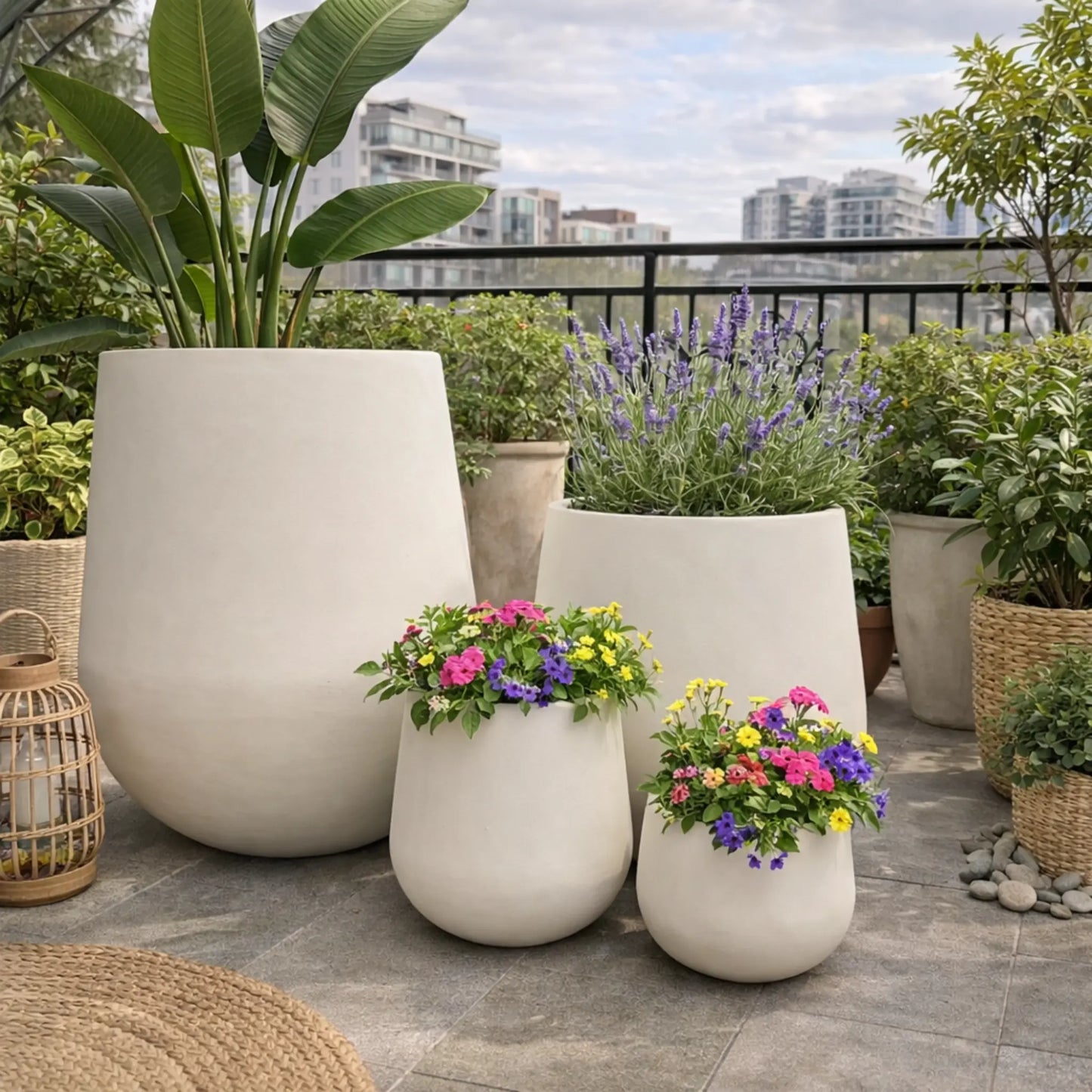 White Senera Belly Cigar Pot with a sleek, rounded design suitable for kitchen or dining decor.