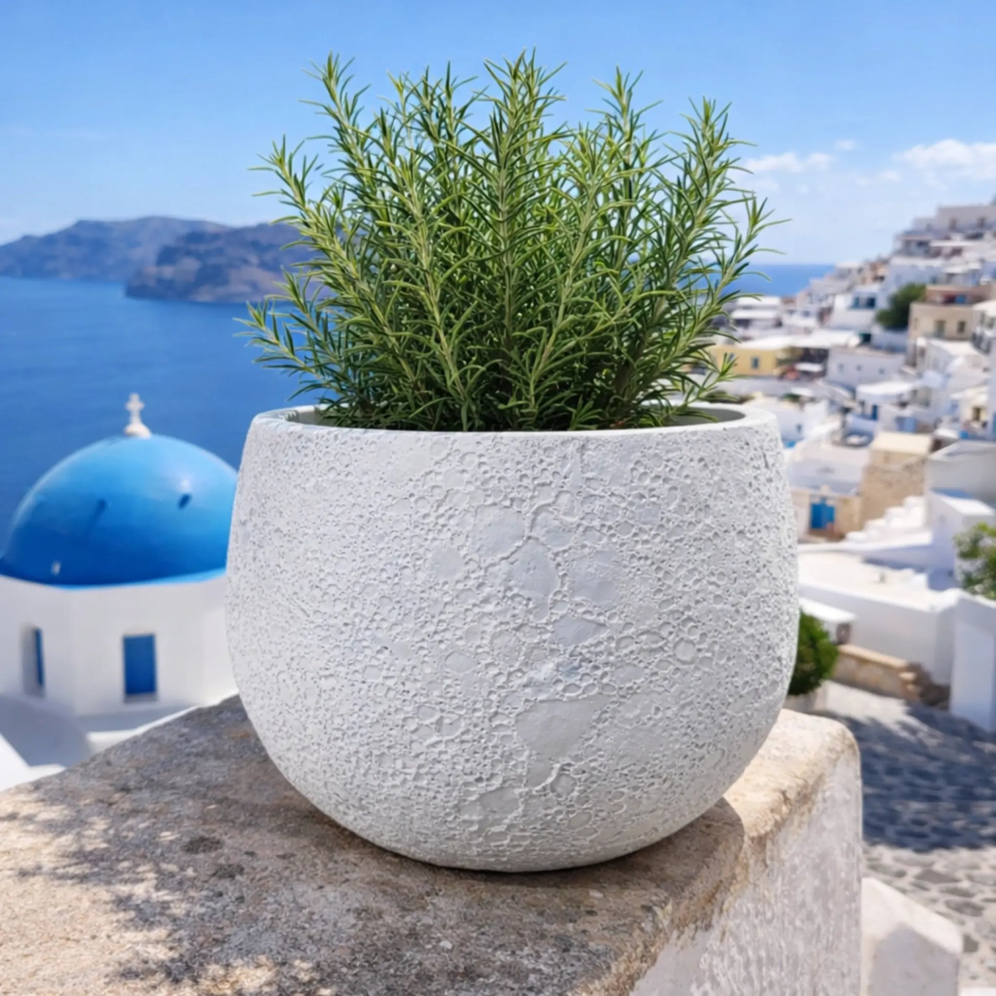 Senera Titan Pot with volcano white finish, showcasing a modern, textured ceramic design with a sleek, volcanic-inspired surface.