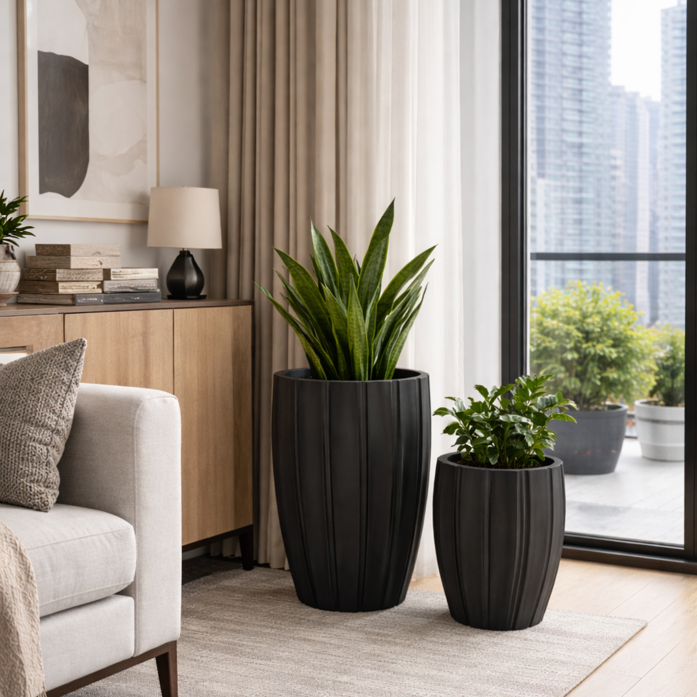 Black Tuscan Carve Pot by The Nurso, featuring intricate carved design and a classic shape suitable for stylish home decor.
