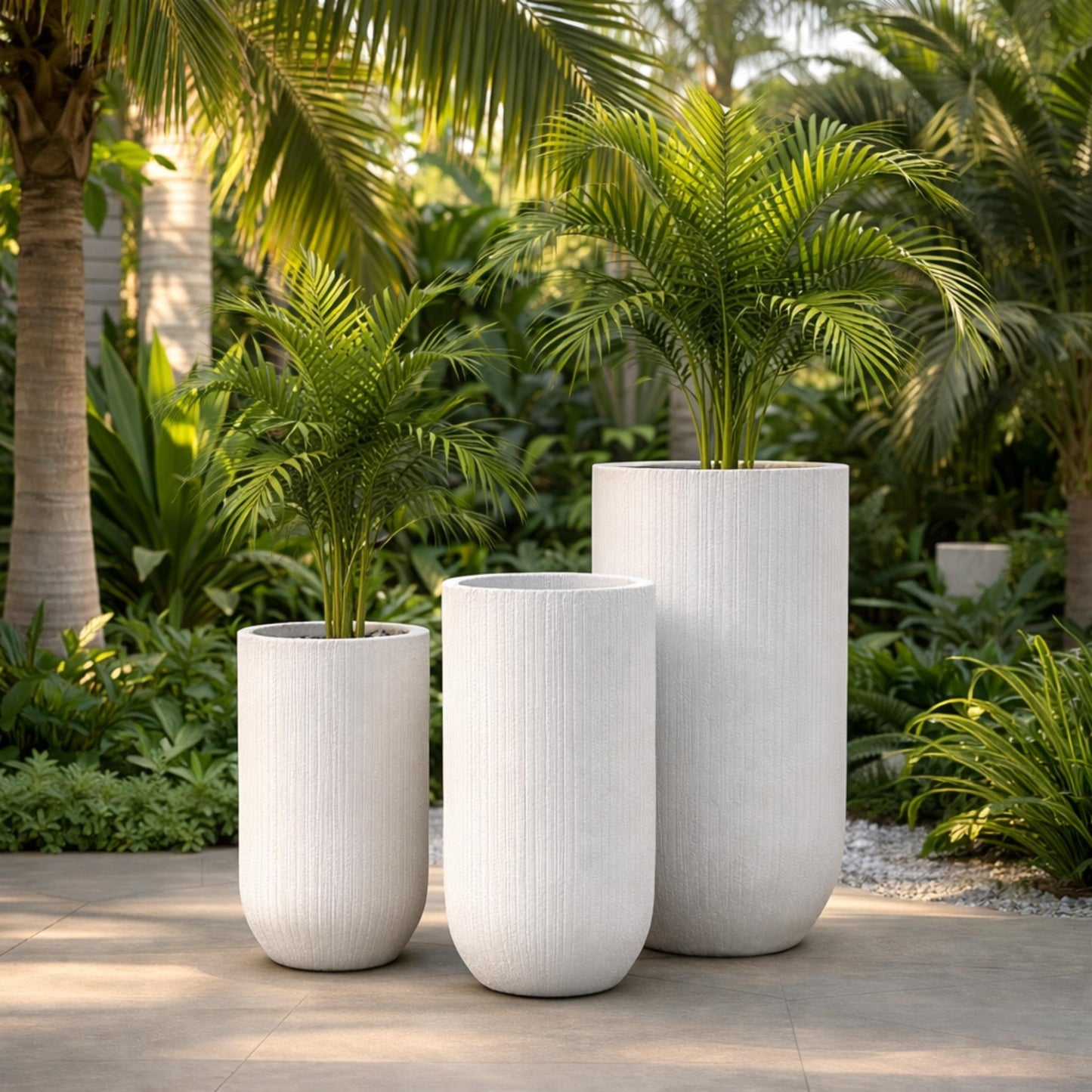 White Tuscan ribbed cigar pot with textured surface, showcasing its elegant design and sturdy ceramic construction.