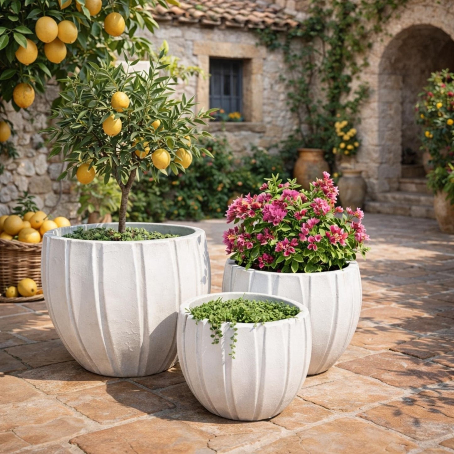 White Tuscan Squat Carve Pot with a smooth, rounded design, ideal for cooking and serving in a modern kitchen.
