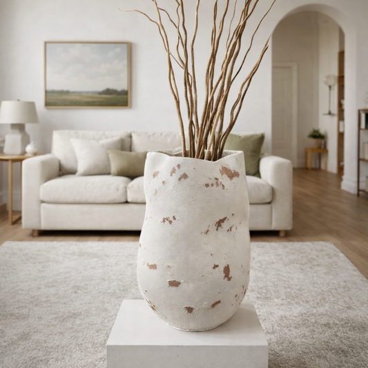 Close-up of a Tuscan Squishé Pot by Tuscan, featuring a textured ceramic surface and earthy tones.