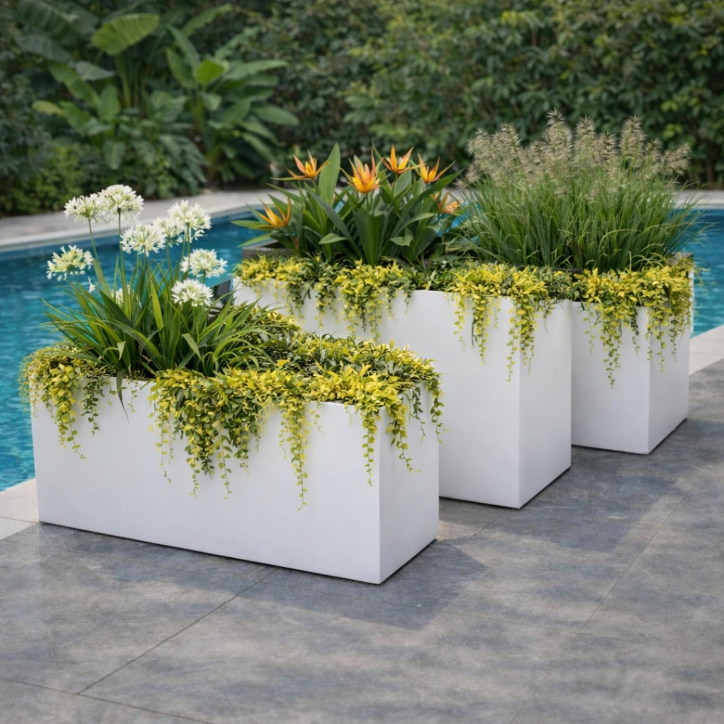 White Tuscan Trough made of durable material, shown with a smooth, rectangular shape and clean edges.