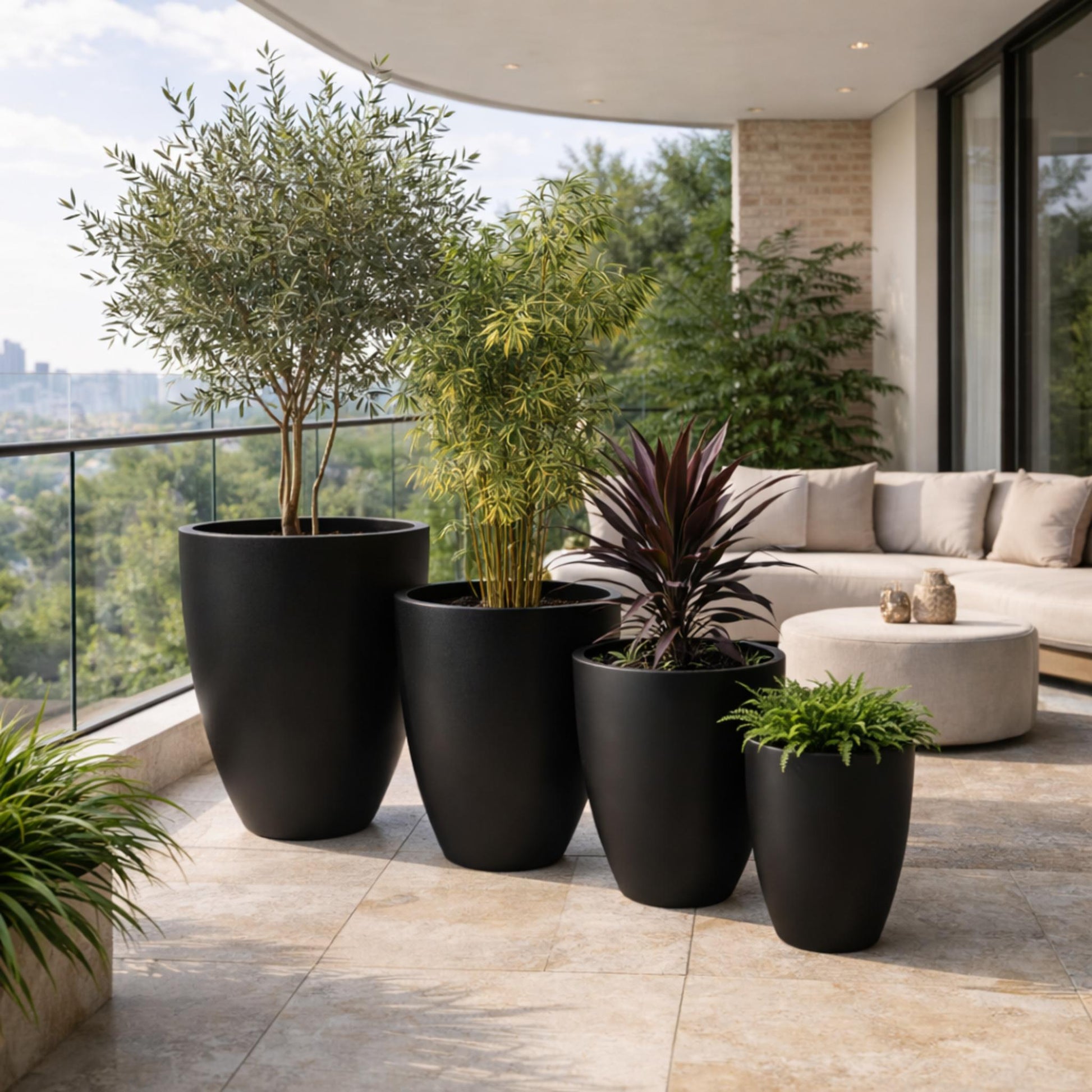 Black Tuscan Wide U Pot with a sleek, modern design suitable for indoor or outdoor use.