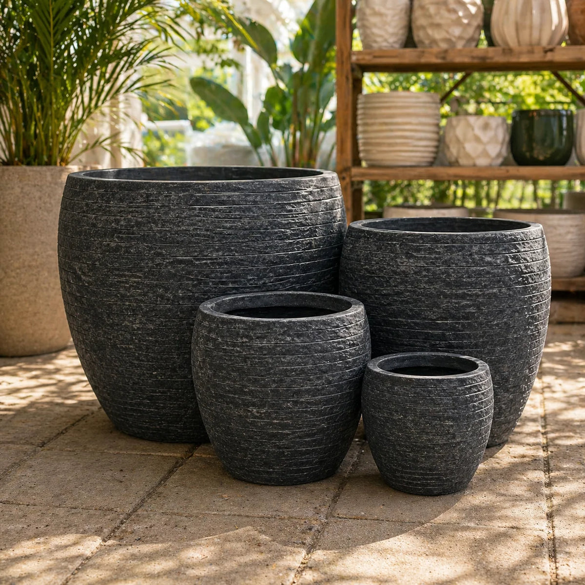 Senera Belly Egg Tex Grpahite Fibreclay Outdoor Pot | Garden Planter