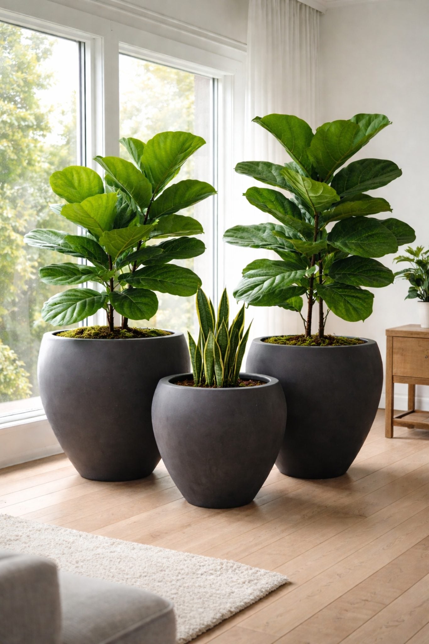 Black Senera Tall Belly Pot with a sleek design, perfect for outdoor or garden use, featuring a sturdy, modern appearance.