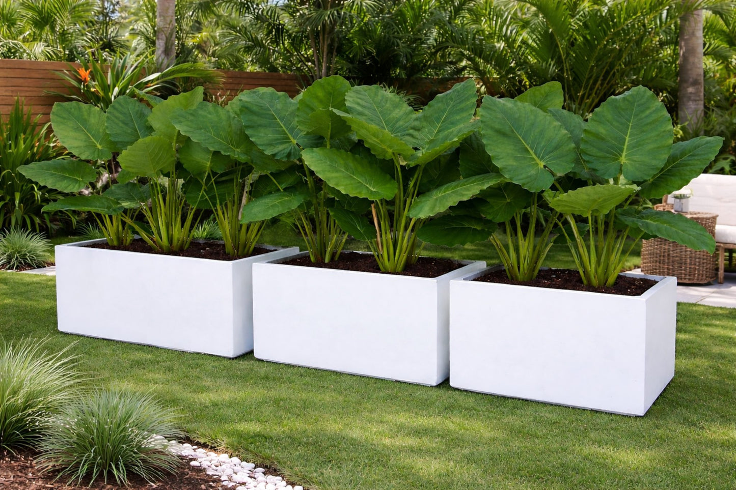 White Senera trough pot with a smooth, rounded design, suitable for planting or decorative display.