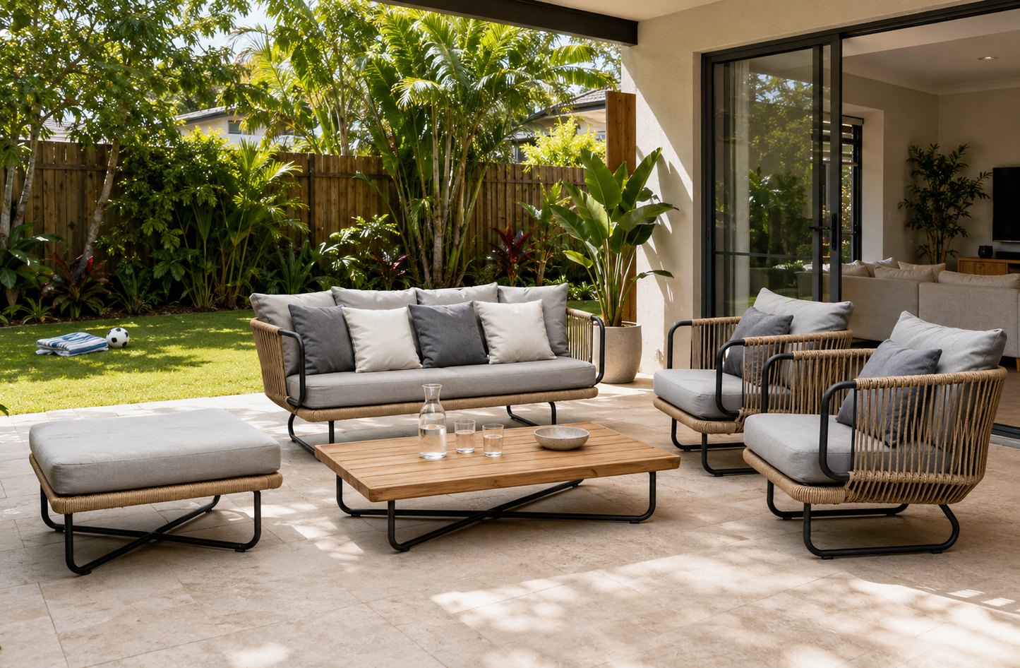 Sierra Outdoor 2+1+1 Lounge Setting with Ottoman and Coffee Table