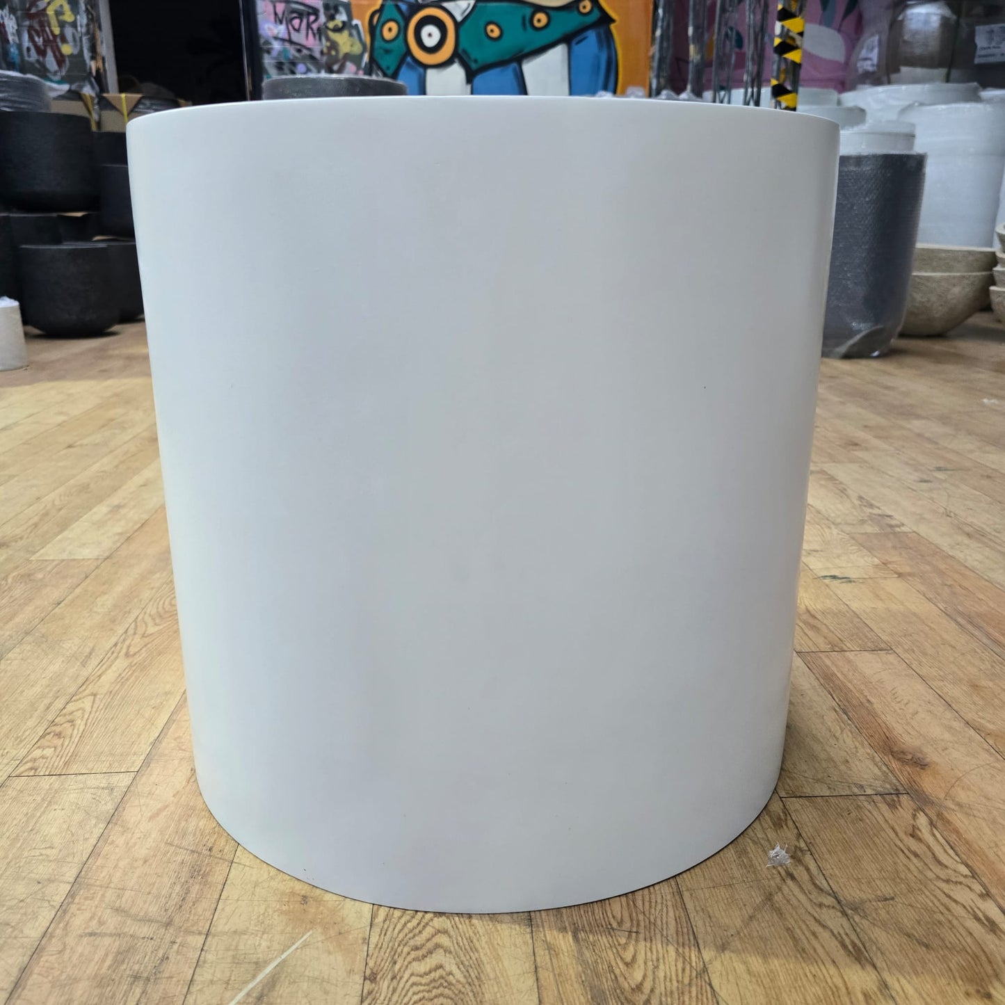 White Cedar cylinder pot with a smooth finish, measuring 23cm in diameter and height, ideal for indoor or outdoor plants.