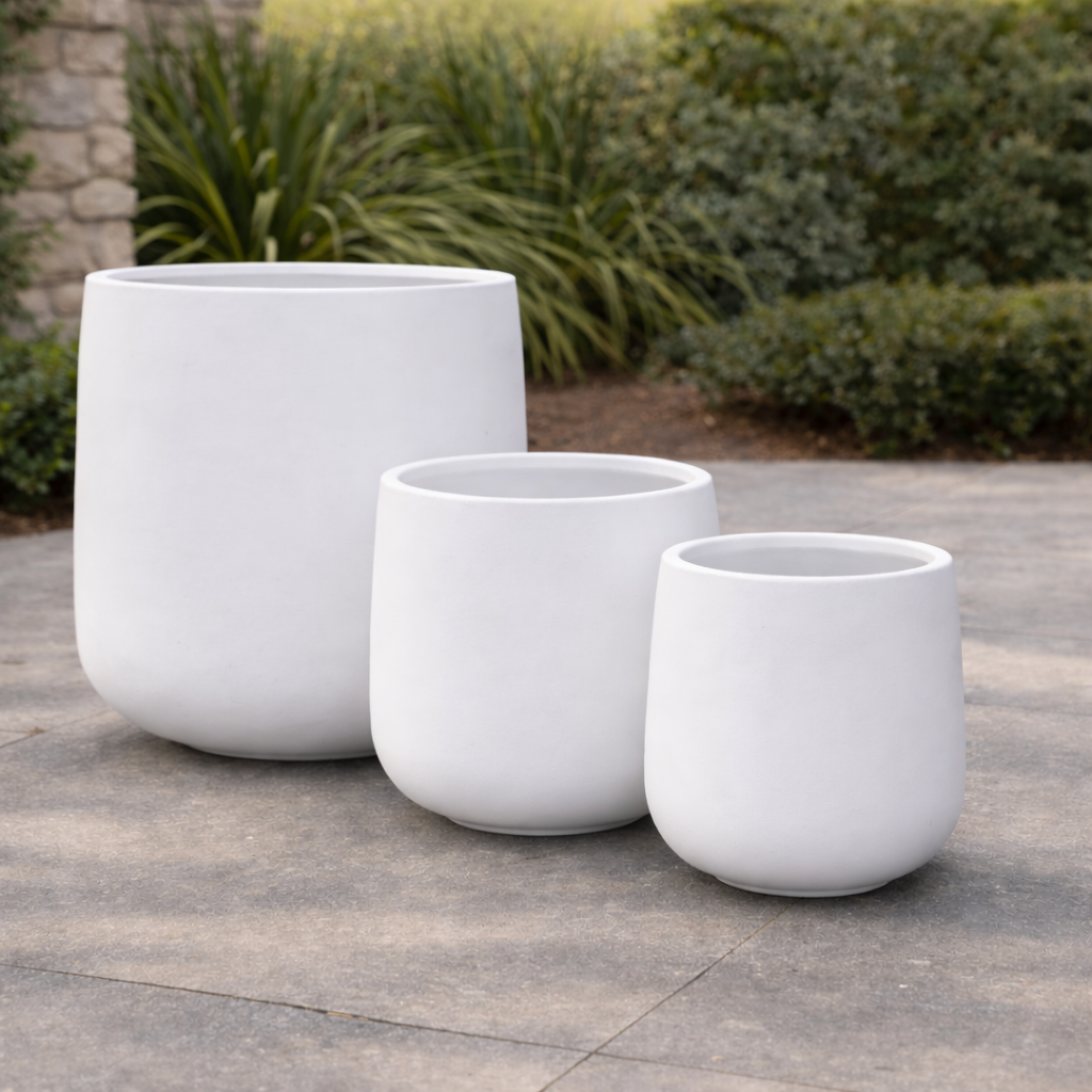 White Tuscan Cigar Pot by The Nurso, 24cm diameter with a 25cm height, featuring a classic ceramic design for indoor or outdoor use.