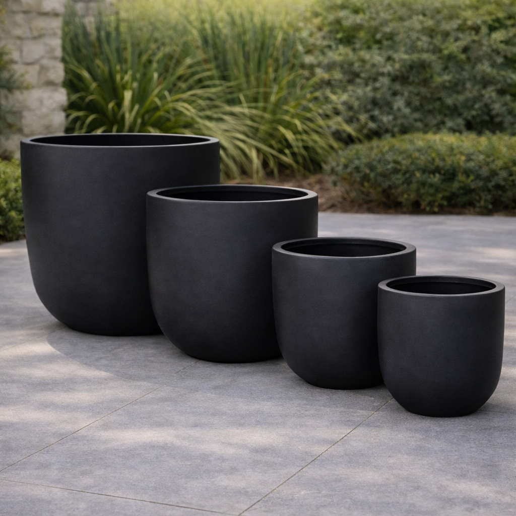 Black Tuscan Egg Pot by The Nurso, 28cm x 26cm, with a sleek design and sturdy handle, perfect for cooking and serving.