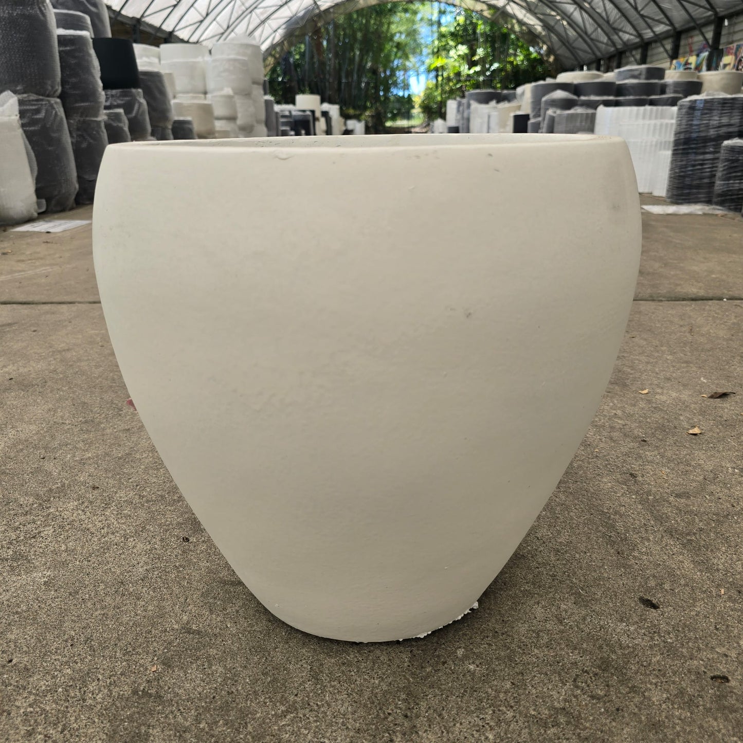Tall white Senera Belly Pot with a wide, rounded shape and tall height, ideal for decorative plants or indoor gardening.