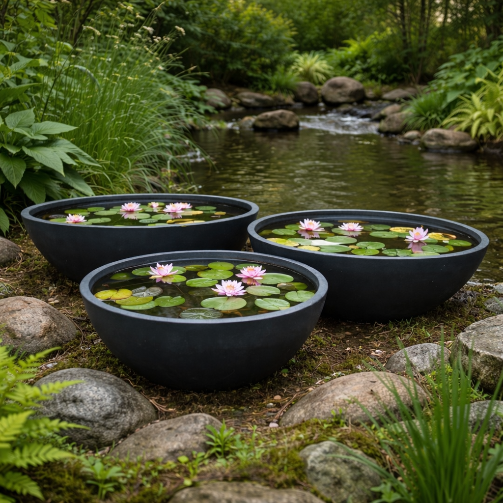 Black Senera Wide Bowl Pot with a sleek design, shown on a plain background, highlighting its size and modern style.