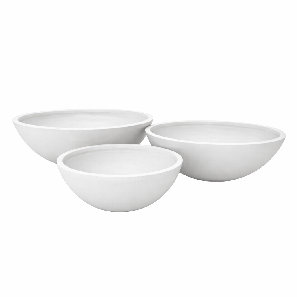 White Senera wide bowl pot with a smooth, rounded design, suitable for kitchen or dining display.